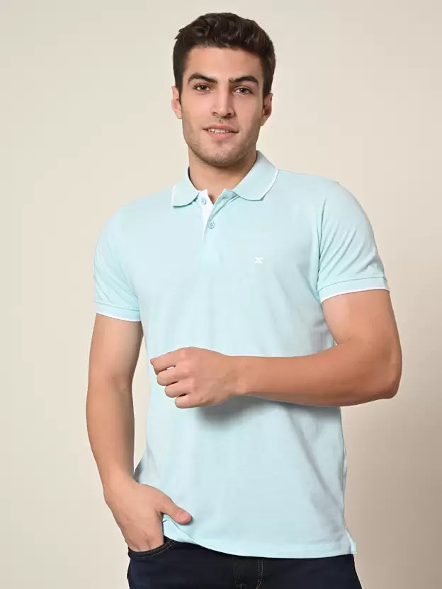 Men Solid Polo Neck Cotton Blend T-Shirt