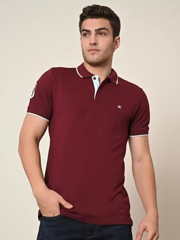 Men Solid Polo Neck Cotton Blend T-Shirt