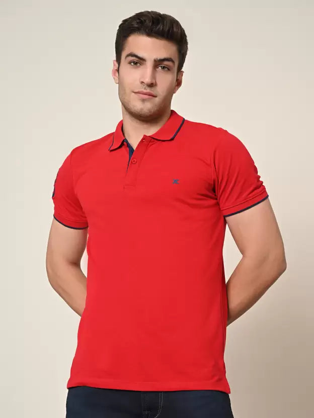 Men Solid Polo Neck Cotton Blend T-Shirt