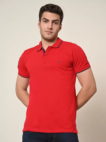 Men Solid Polo Neck Cotton Blend T-Shirt