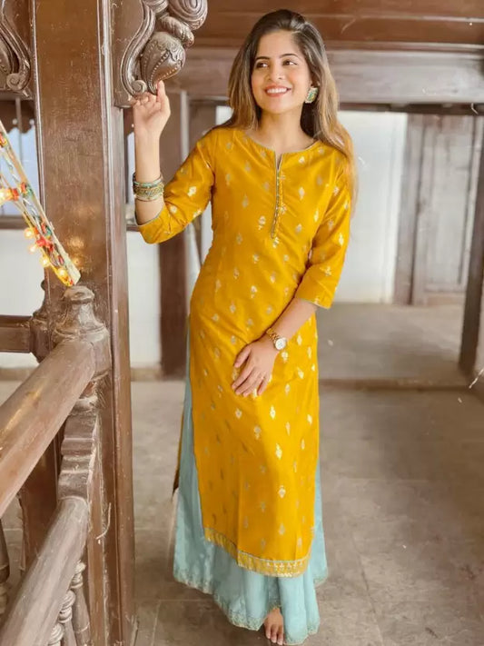 Women Tiered Yellow, Light Green Dress