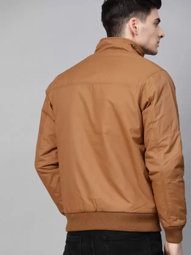 Men Solid Leather Jacket