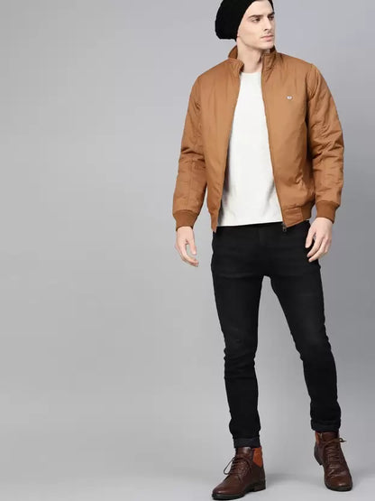 Men Solid Leather Jacket