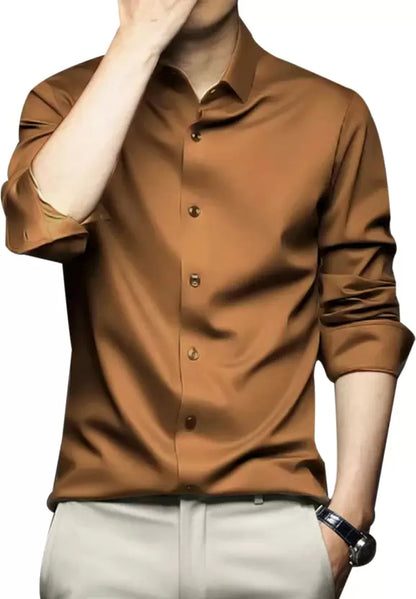 Men Regular Fit Solid Spread Collar Formal Shirt